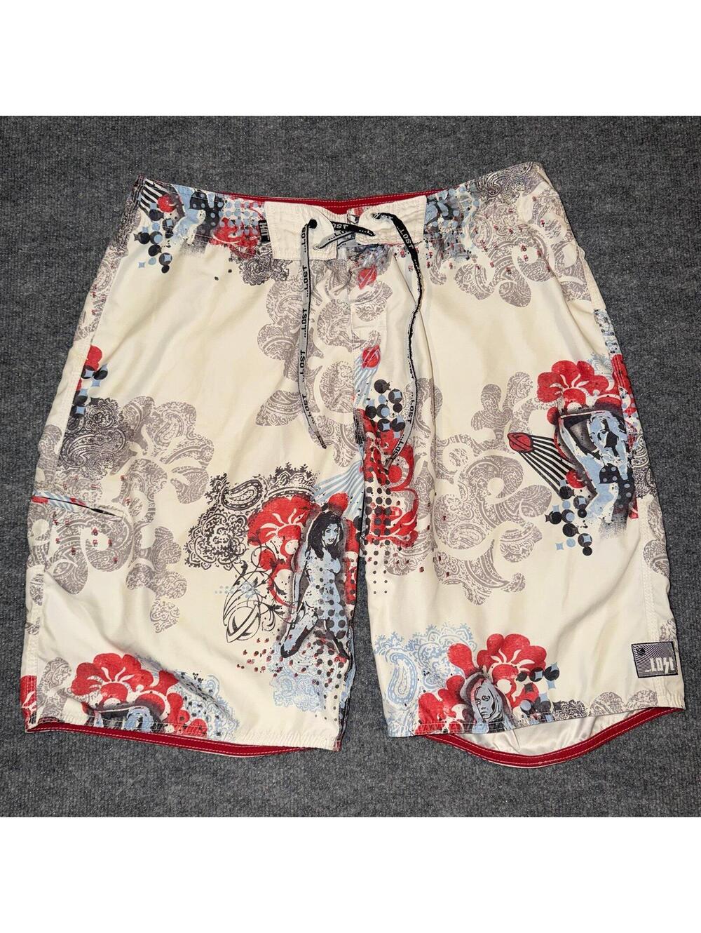 LOST Enterprises Floral Surf Board Shorts Mens LG VTG Y2K 90s Rare
